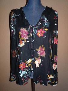 American Rag Cie Classic Black Combo Floral Button Up Babydoll Top Size XL NWT - Picture 1 of 5