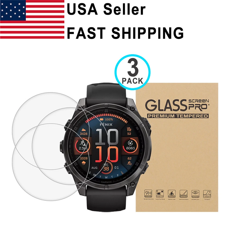 3PCS Tempered Glass Screen Protector For Garmin Fenix 8 Solar/Amoled 51/47/43 mm - Image 1 of 1