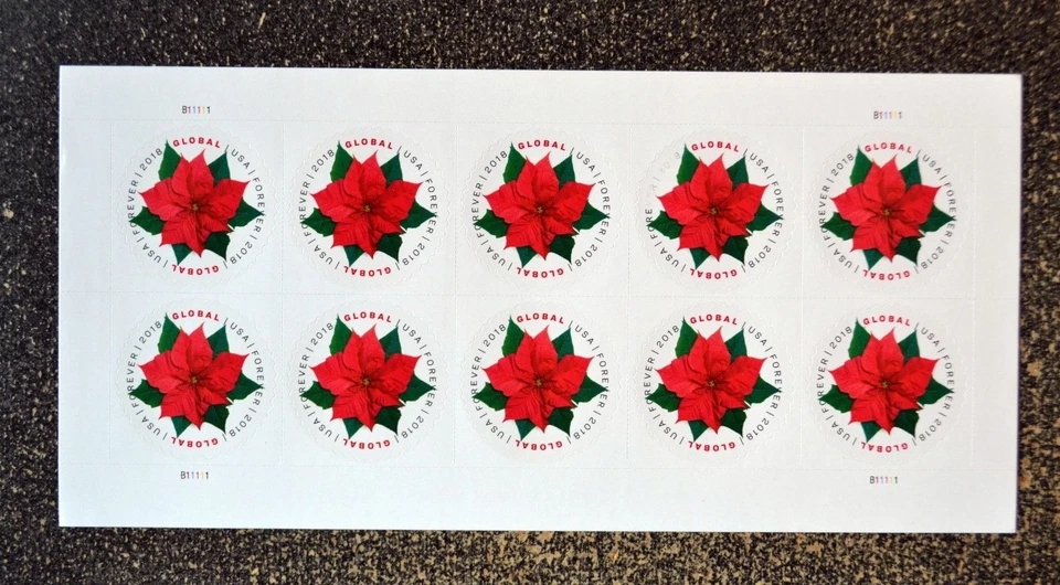 2018USA #5311 Global Forever Rate - Poinsettia - Sheet 10 Mint postage sase - Image 1 of 1