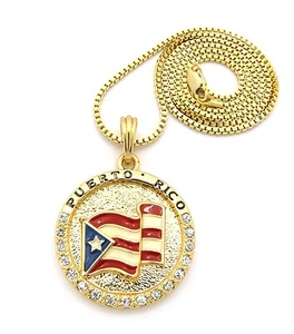 Stein gefüllt Puerto Rico Flagge Anhänger mit 2mm 24" BOX KETTE HALSKETTE FXSP085BX - Bild 1 von 6