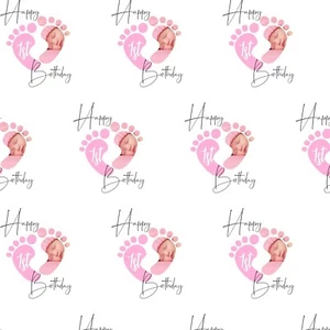 PIE BEBÉ NIÑA PERSONALIZADO 1ER CUMPLEAÑOS NOMBRE FOTO REGALO PAPEL DE ENVOLVER NIÑAS - Imagen 1 de 2