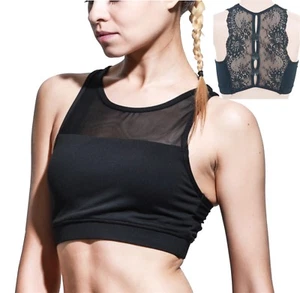 Women Ladies Yoga Sport Bra Seamless Removable Padded with Lace Back 6610 - Picture 1 of 19
