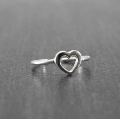 Anillo de dedo ajustable corazón corazón metal macizo año nuevo GIFt chapado en oro blanco 14K Foto 1 de 4