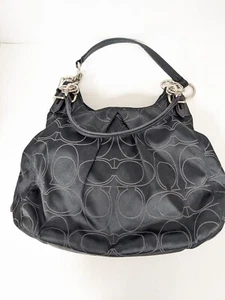 Coach Black Hobo Slouch Bag Maggie Jacquard Hobo Shoulder Purse - Picture 1 of 12