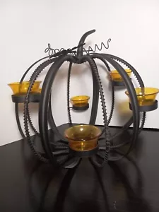 Large Metal Harvest PUMPKIN CANDLE HOLDER Figurine Thanksgiving Decor Rustic - Picture 1 of 23