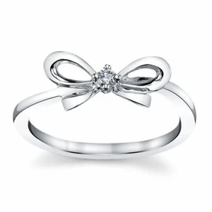0.04 Carat Round Diamond Ribbon Shaped Half Eternity Promise Ring 14K White Gold - Picture 1 of 3