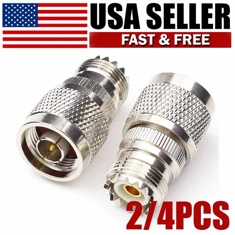 N-Type Male Plug to SO-239 UHF Female Jack RF Adapter Barrel Connector 2/4PCS - Image 1 of 3