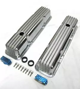 Small Block Chevy Nostalgic Polished Aluminum Finned Tall Valve Covers 350 SBC - Bild 1 von 1