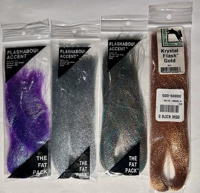Fly Tying Flash Accent LOT Of 4 Purple Rainbow Gold Silver Flashabou - Image 1 of 2