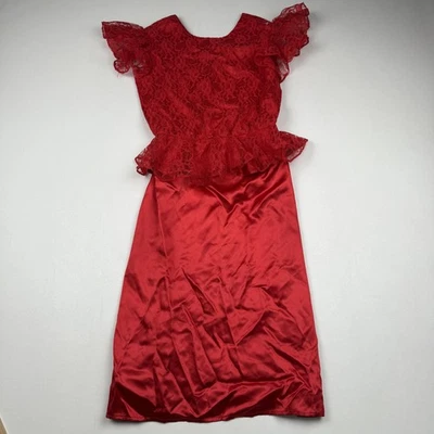 Vestido vintage Gunne Sax para mujer 10 encaje satinado peplum midi Jessica McClintock años 80 Foto 1 de 4