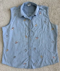 Vintage 90’s Disney Aristocats Cat Denim Button Up Shirt Women’s 2XL All Over Print - Bild 1 von 9
