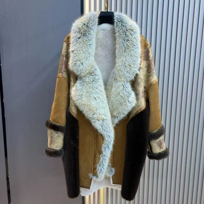Vintage Suede & Faux Fur Coat in Mustard - Image 1 of 4