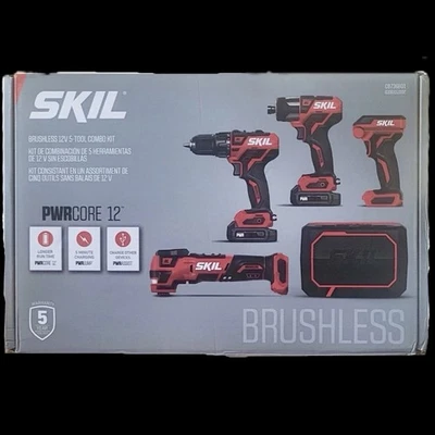 NEW SKIL 12V PWR CORE Brushless 5-Tool Combo• Speaker, 2 Batteries, Jump Charger - Image 1 of 4