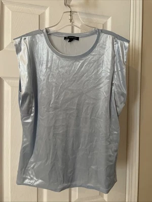 INC International Concepts Women Short sleeve gorgeous Velvetblue ￼￼ Blouse Sz L - Image 1 of 3