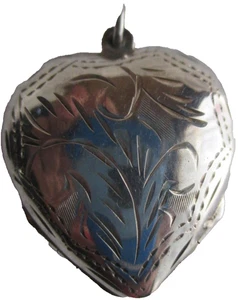 Vintage 925 Sterling Silber Puffy HERZ 4-fach Bild geätzt Medaillon Anhänger - Bild 1 von 7