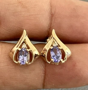 14KT Yellow Gold 0.91CTW Tanzanite & Diamond Earrings (FL445) - Picture 1 of 8