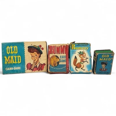 Lote de Juego de Cartas Whitman Años 40-50 Raro De Colección - Animal Rummy, Rummy, Old Maid x2 Foto 1 de 4