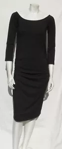 $142 NEW MONROW Heather Black Knit ¾ Sleeve Shirred Bodycon Knee Dress sz USA M - Picture 1 of 6