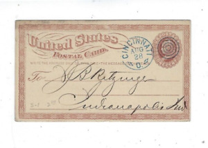 1873, UX3 Postal Card, Cincinnati Ohio Blue Fancy Target Killer