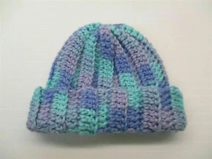 new HANDMADE Beanie Toddler Girl's 2T-4T Teal/Purple Crochet Knit Beanie - Picture 1 of 6