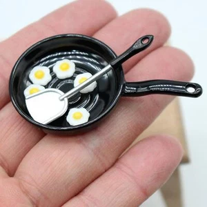 1/12 Scale Frying Pan and Spatula Poached Eggs Set for Dollhouse Dining Room - Picture 1 of 12
