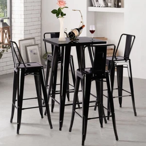Industrial Metal Kitchen Breakfast Cafe Bistro Bar High Table Stools With Back - Picture 1 of 17