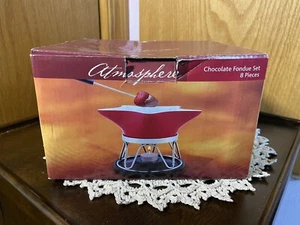 Chocolate Fondue Set -Atmosphere Red Star Mini Tealite Flame 8oz New 8pc Set New - Picture 1 of 12