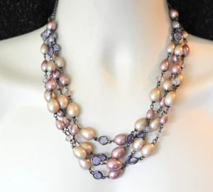 NWT TALBOTS Faux PEARL & RHINESTONE lavender 20" BIB Necklace Spring layered - Picture 1 of 12