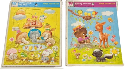 Spring Flowers and Welcoming the Sun Cute 1974 Whitman Frame Tray Puzzle Qty 2 - Image 1 of 4