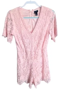 Daytrip Womens M Romper Pink Crochet Lace Overlay Boho Hippie Peasant Jumper  - Picture 1 of 9