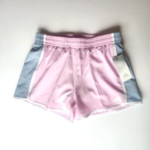 Adidas Girls Woven Athletic Shorts Size L (14 ) Pink & Gray Pacer Running Lined - Picture 1 of 14