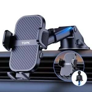TOPK Car Phone Mount 3 in 1 Phone Holder for Car Dashboard/Windscreen/Air Vent - Picture 1 of 7