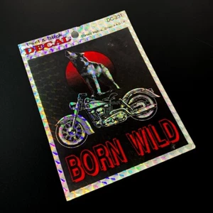 Vintage HARLEY MOTORRAD BORN WILD WOLF Aufkleber Decal Prisma Prismatic Folie 1991 - Bild 1 von 6