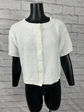 Orvis White Cardigan Sweater Short Sleeve Knitted Button Up Vtg 90s Womens L