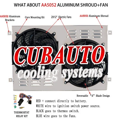 SHROUD+2X12" ELECTRIC FAN+RELAY FOR 1970-74 73 72 DODGE / PLYMOUTH 26" WIDE CORE Foto 1 de 4