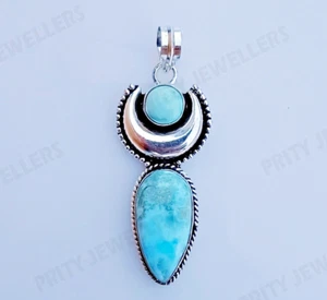 Colgante de piedras preciosas naturales Larimar .925 plata esterlina media... - Imagen 1 de 8