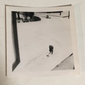 Winter Shoveling Snow Vintage 3”x3 Photo 1953 Box4 - Picture 1 of 3