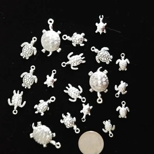 17 Turtle Charms Silvertone Tortoise Pendants Nautical Sea Life Assorted Crafts - Picture 1 of 6
