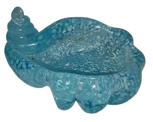 3" Long Blue Glass Art Seashell Trinket Dish/Sculpture - Picture 1 of 10