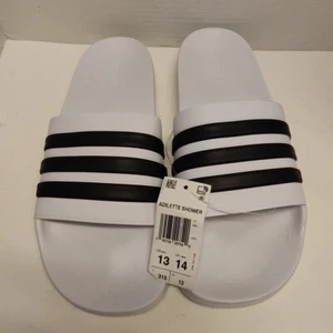 Adidas Slides Herren 13 Damen 14 Unisex Erwachsene Adilette Shower Sandale weiß 3 Streifen - Bild 1 von 5
