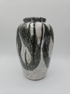 Pinched Pottery Vase Green And White Drip Glaze - Picture 1 of 24