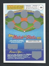 Willie Mays 1992 Topps Match the Stats Game Card #.345; Unscratched 