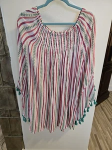 Studio West Apparel Peasant Boho Tassel Sleeve Tunic Top Striped Rayon XXL... - Picture 1 of 10