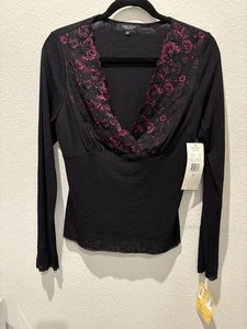 Damen Karen Kane Top schwarz Netz lila bestickt Blumen Whimsigoth Spitze XL - Bild 1 von 6