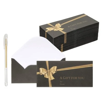100Pack Mini Envelopes, 7x3 Card Envelope with Gold Ink Pen, Black - Image 1 of 4
