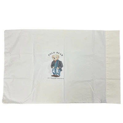 Ralph Lauren Polo Bear ковбой белый хлопок стандарт наволочка 18 x 30 винтажный - Изображение 1 из 4