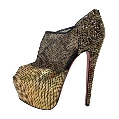 Christian Louboutin Aeronotoc  Gold Strass Platform Heels 160 Booties Shoes 38 - Image 1 of 4
