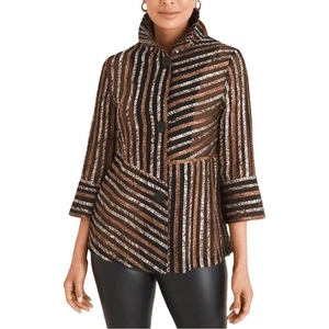 Chico's Women's Spliced Animal Print Striped Jacket Size 16/18 EUC Travel Resort - Picture 1 of 10