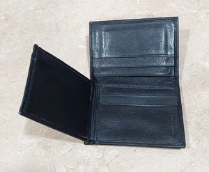 Cartera Triple Forma L Cuero Genuino Negro Triple Plegable 8"x6.25" Identificación Extendida - Imagen 1 de 5