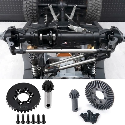 FLYXM 1Set Spiral Cut Diff Ring Pinion Gear 32/9T 43/12T for Axial 1/6 SCX6 Cars - Image 1 of 4